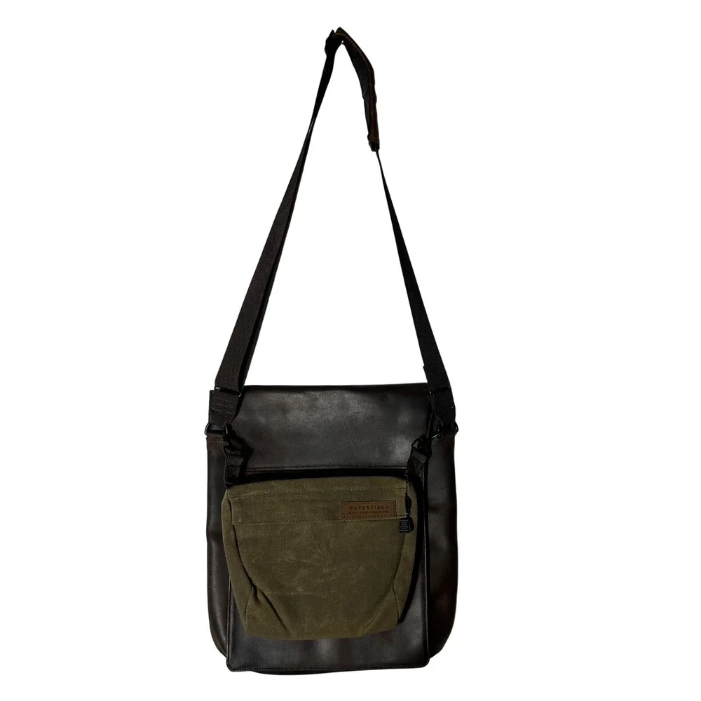 Waterfield Designs Muzetto Messenger Bag Brown Leather Waxed Canvas Made in‎ SF